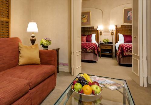 The Mini Suite at the Casablanca has two double beds in the bedroom with a separate living room.